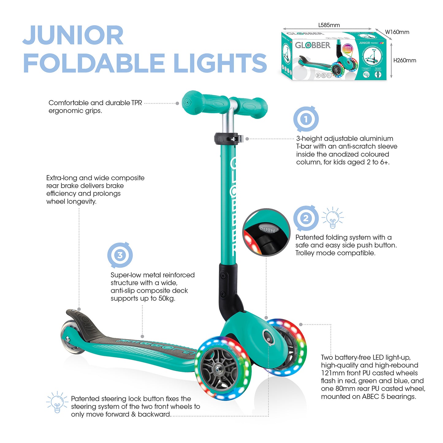 Globber Junior Foldable Lights Scooter - KiDSiE