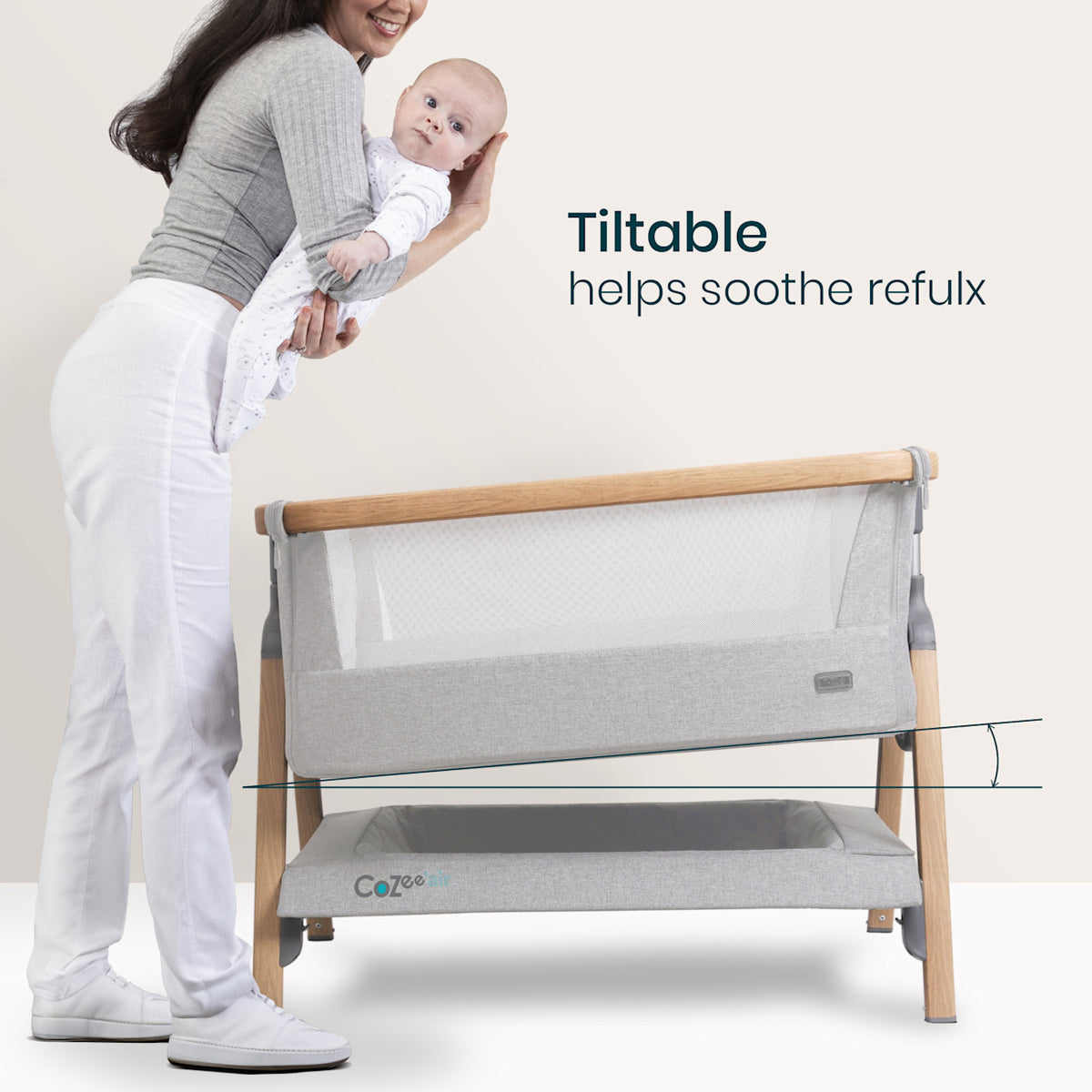 CoZee Air Bedside Crib - Oak / Sterling Silver