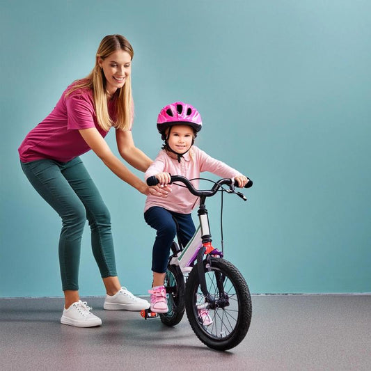 mother teaching her daughter to ride a bike