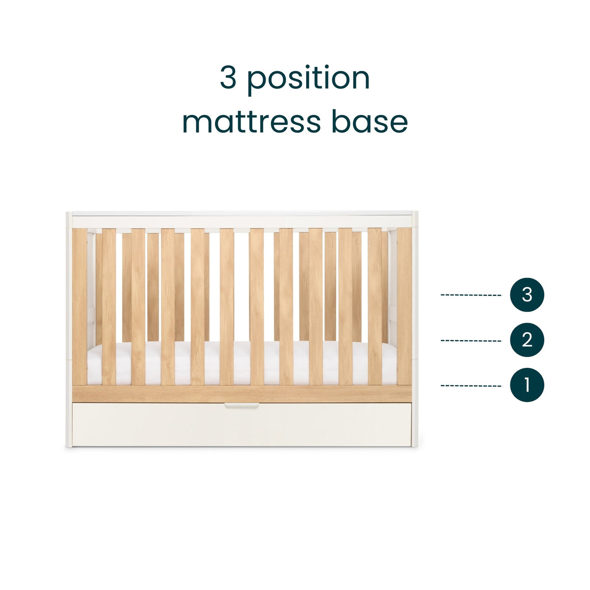 Riley Mini Cot Bed with Drawer - White & Maple Oak