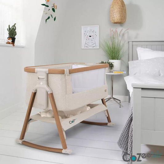 CoZee Air Bedside Crib - Scandinavian Walnut & Ecru