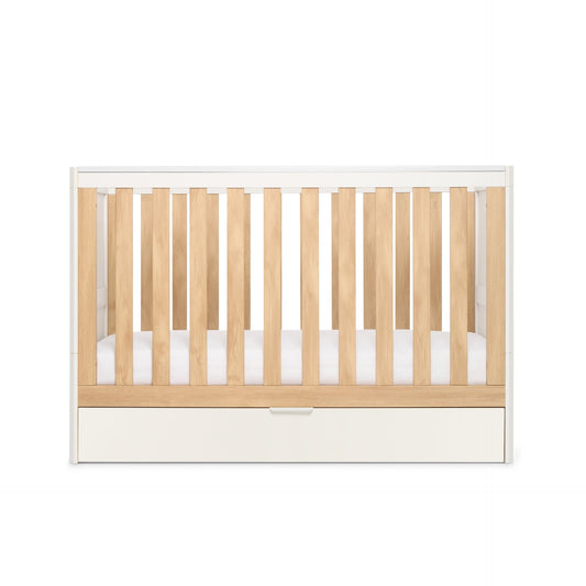 Riley Mini 3 in 1 Cot Bed White & Maple Oak