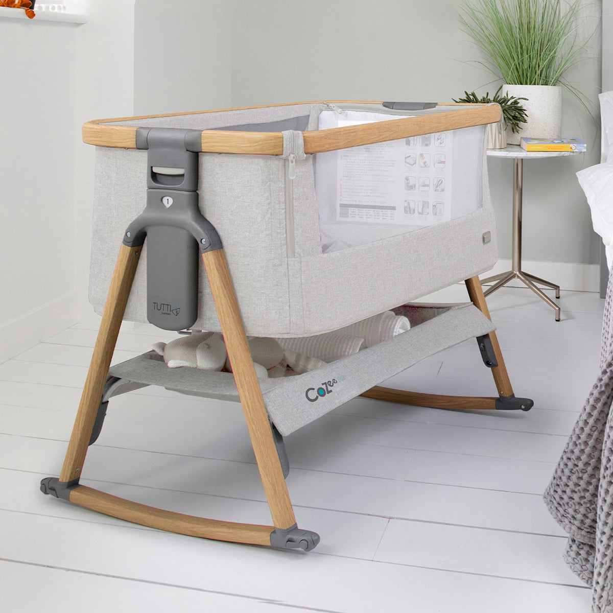 CoZee Air Bedside Crib - Oak / Sterling Silver