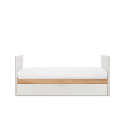 Riley Mini Cot Bed with Drawer - White & Maple Oak