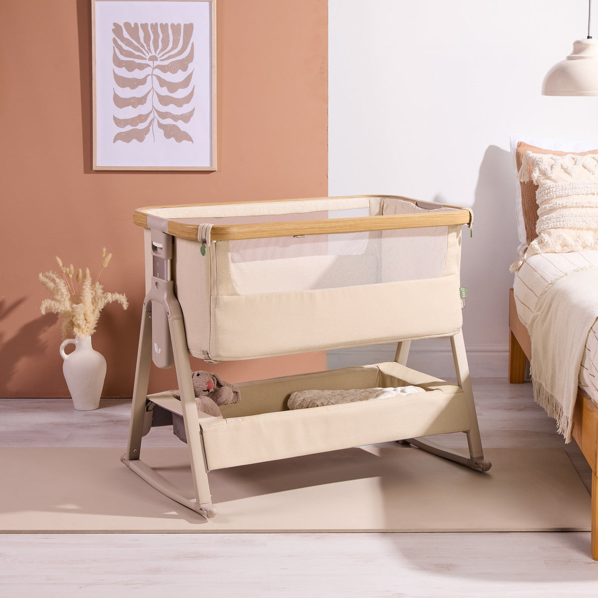 CoZee Air 2 Bedside Crib - Toasted Oak / Sand