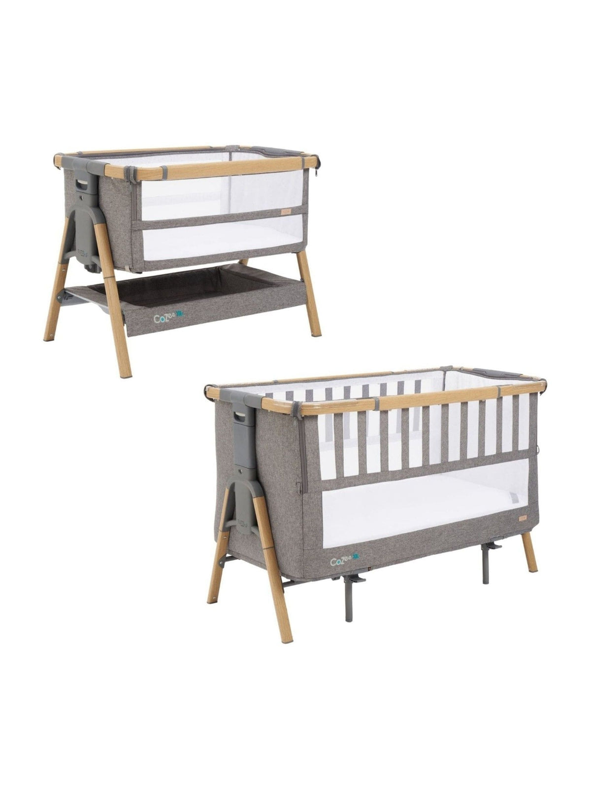 CoZee XL Bedside Crib & Cot - Oak & Charcoal
