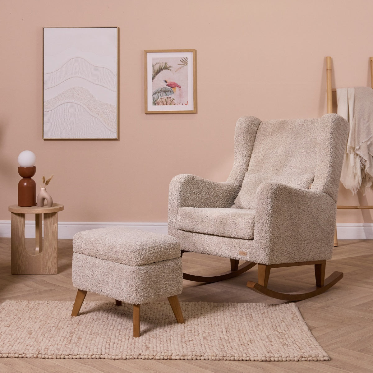 Harper Wingback Chair & Foot Stool - Teddy Mushroom