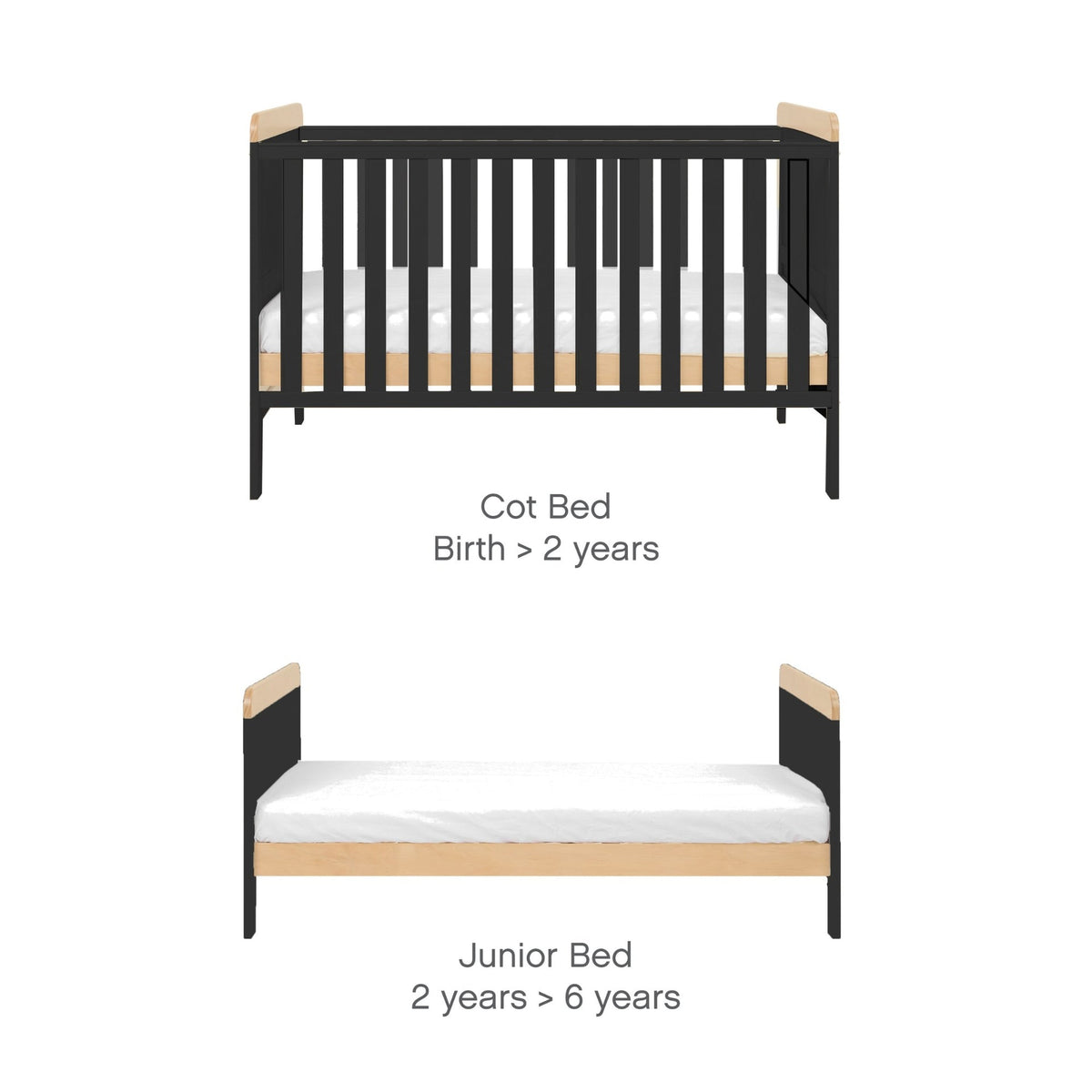 Rio Cot Bed with Cot Top Changer & Mattress - Slate/Honey Oak