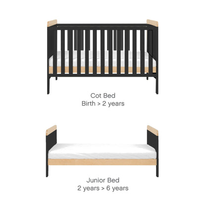 Rio Cot Bed with Cot Top Changer & Mattress - Slate/Honey Oak