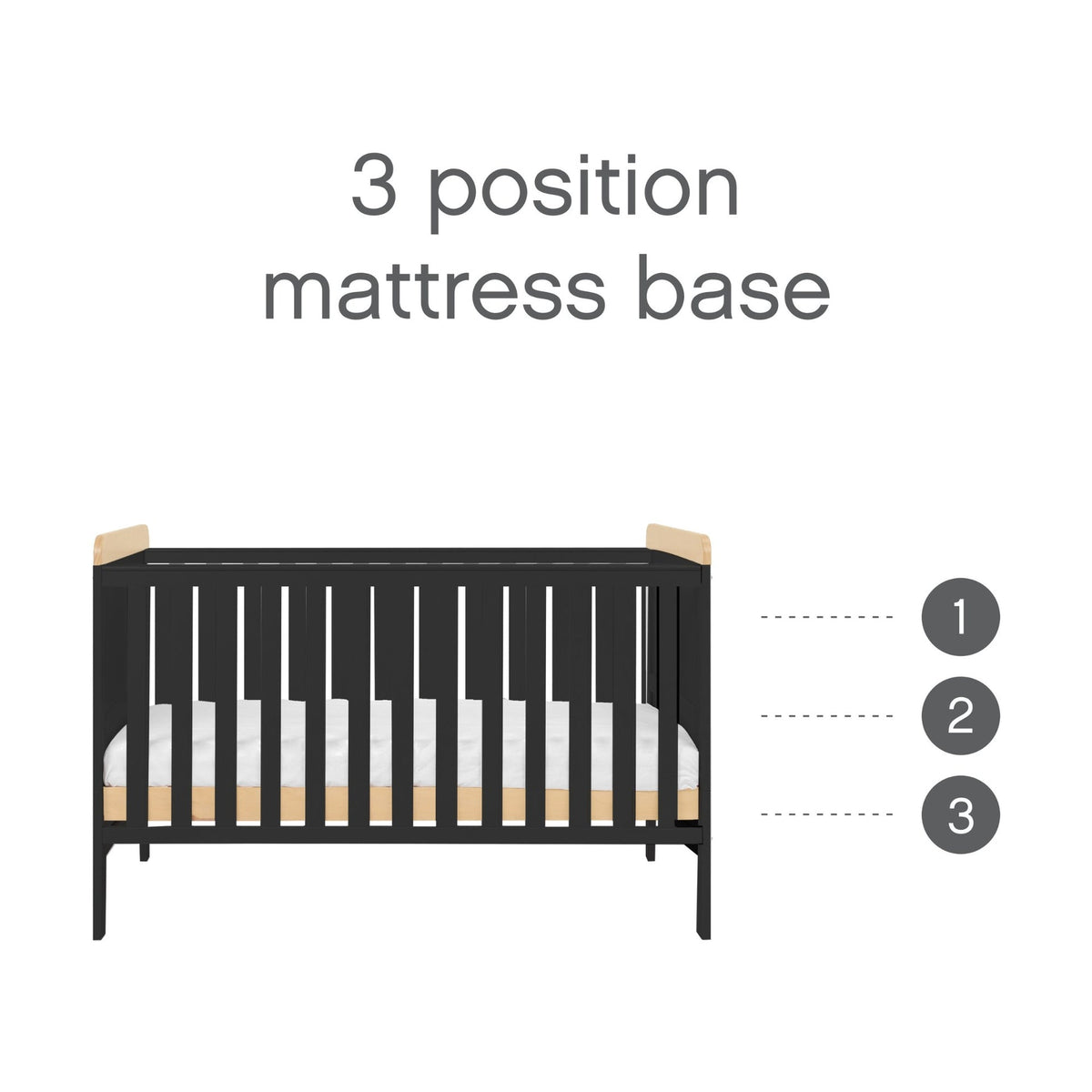 Rio Cot Bed with Cot Top Changer & Mattress - Slate/Honey Oak