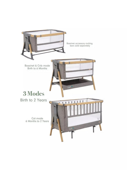 CoZee XL Bedside Crib & Cot - Oak & Charcoal