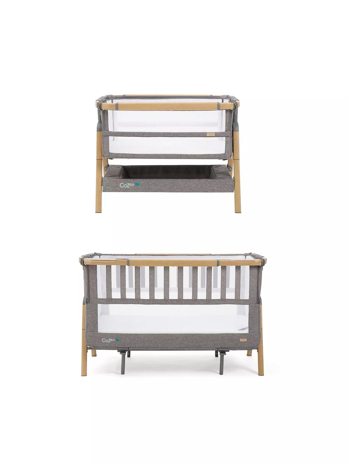 CoZee XL Bedside Crib & Cot - Oak & Charcoal