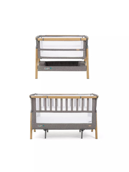 CoZee XL Bedside Crib & Cot - Oak & Charcoal
