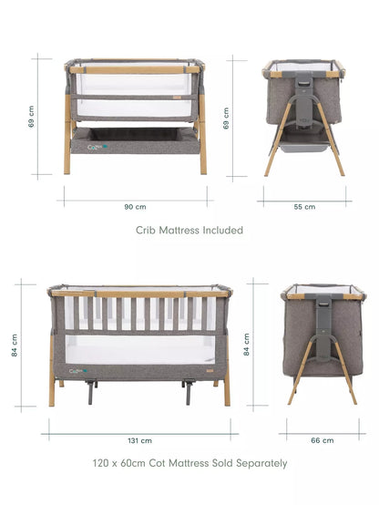 CoZee XL Bedside Crib & Cot - Oak & Charcoal