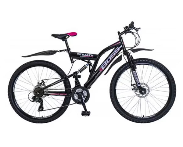 Boss Stealth 26 inch Black Silver and Pink Mountain Bike