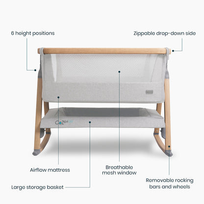 CoZee Air Bedside Crib - Oak / Sterling Silver