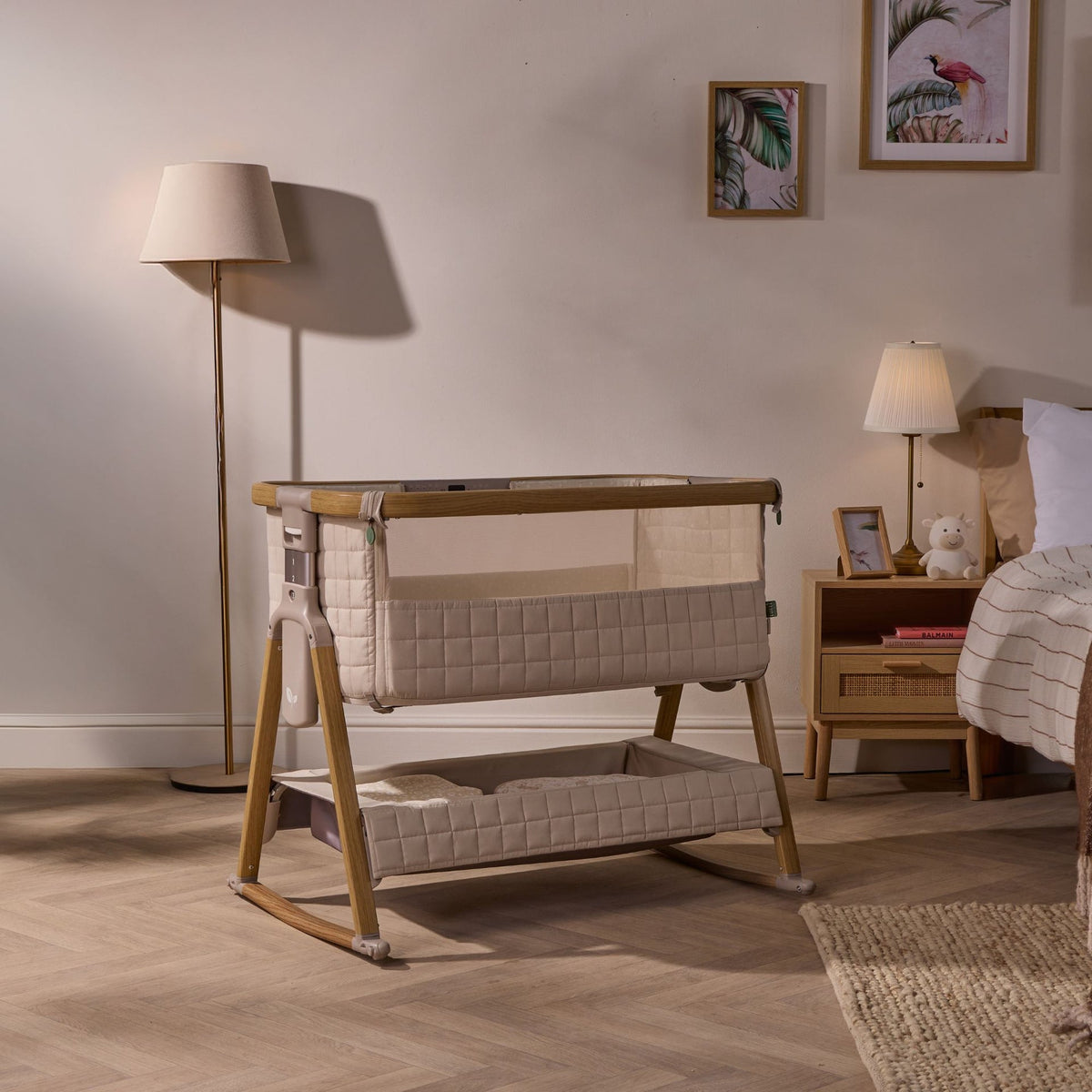 CoZee Sense Bedside Crib - Toasted Oak / Sand