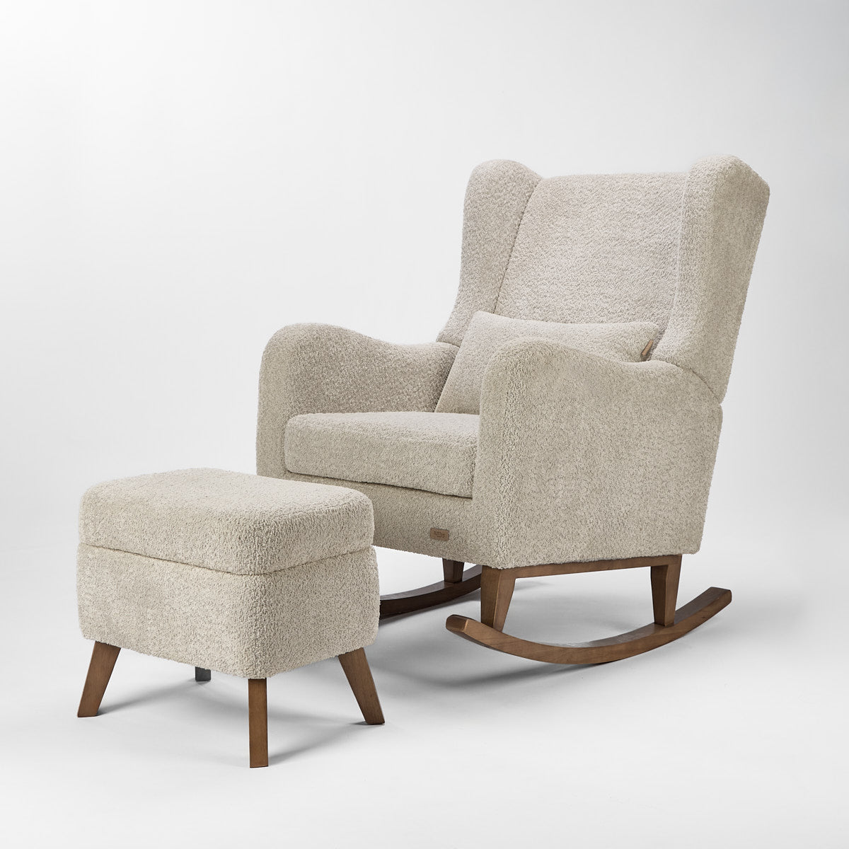 Harper Wingback Chair & Foot Stool - Teddy Mushroom