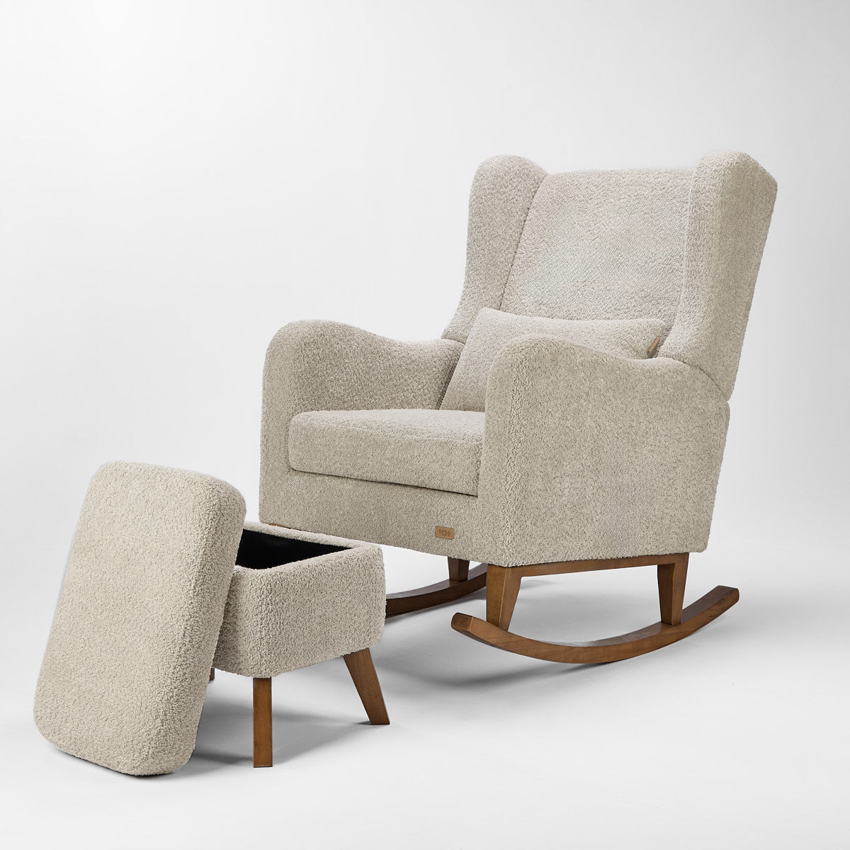 Harper Wingback Chair & Foot Stool - Teddy Mushroom