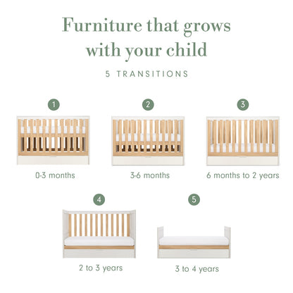 Riley Mini Cot Bed with Drawer - White & Maple Oak
