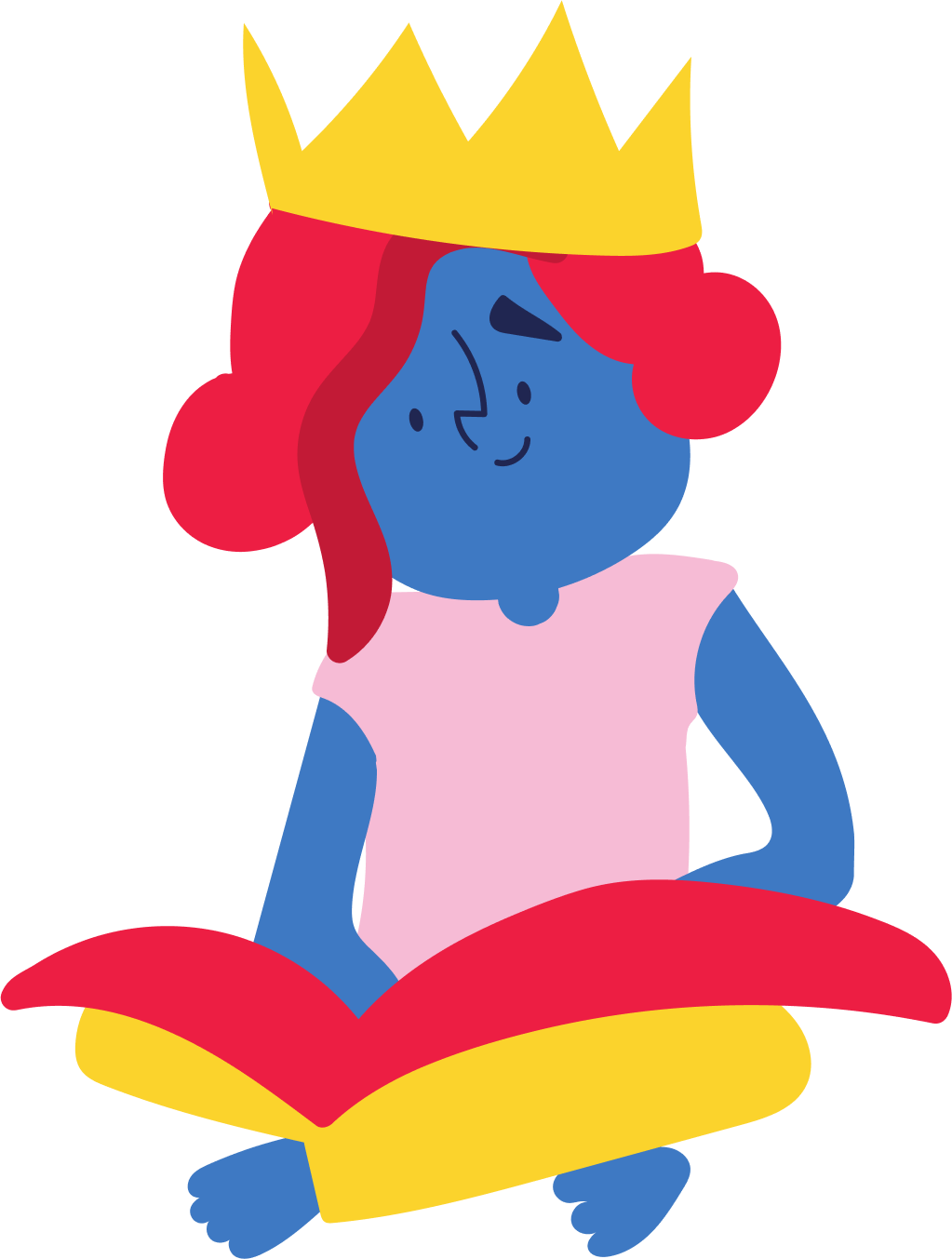 child wearing a crown reading a book